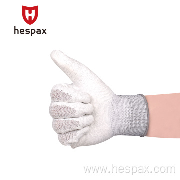 Hespax White Polyester PU Palm Coated Work Gloves